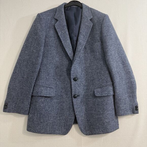 Vintage Harris Tweed 100% Wool Blue Gray Mens Sport Coat 40 Made in USA - Picture 1 of 13